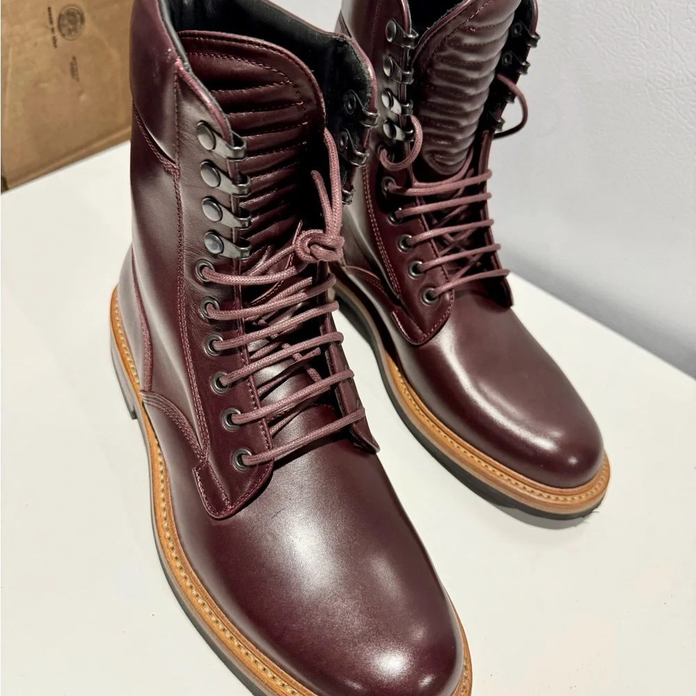 rag & bone Brown Tan Combat Boots with padded tongue laced up Classic Styling - Picture 4 of 6